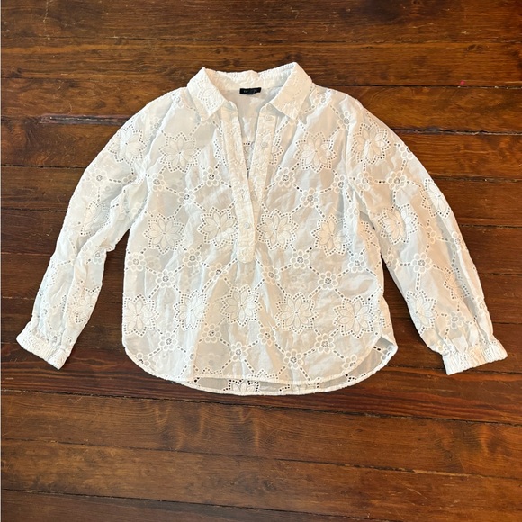 Talbots white embroidered lace eyelet blouse top size S - Picture 2 of 6